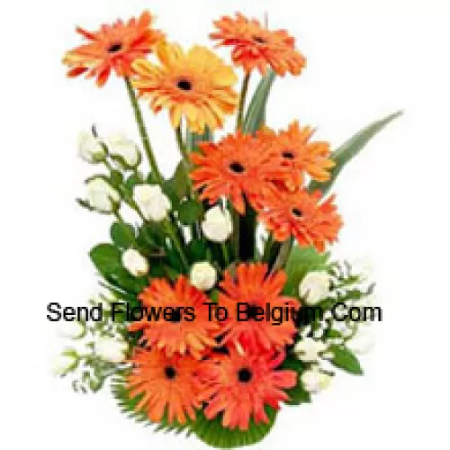 Basket Of White Roses And Gerberas