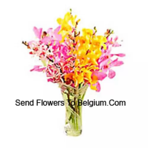 Mixed Colored Orchids In A Vase
