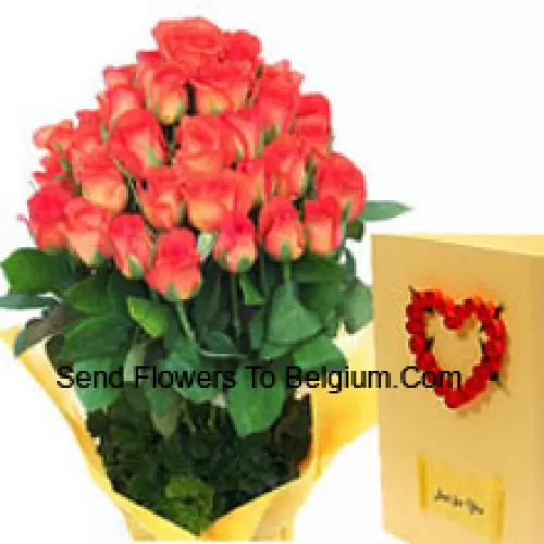 Bouquet de 31 roses oranges avec une carte de voeux gratuite