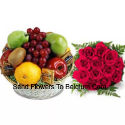 Bunch Of 11 Red Roses With 5 Kg (11 Lbs) Fresh Fruit Basket
